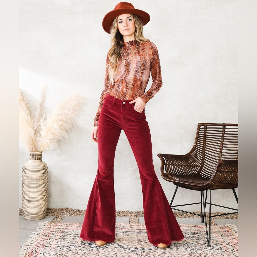 Saints and Hearts corduroy magenta bell bottoms